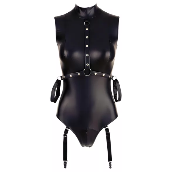 Cottelli Bondage - body senza maniche lucido con polsini - nero - XL