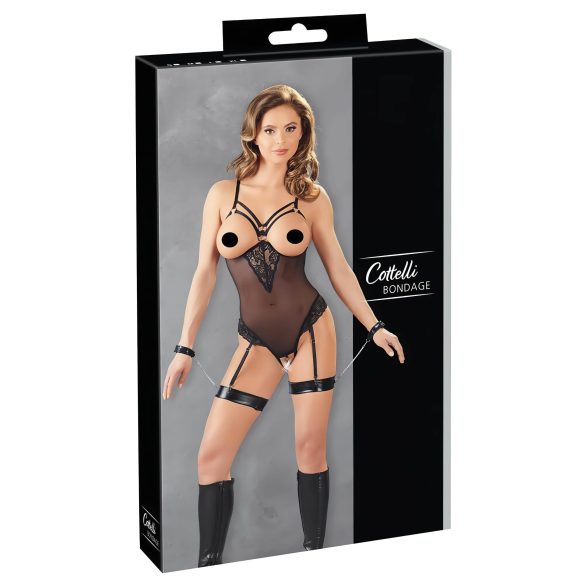 Cottelli Bondage - Body nero con anelli metallici e polsiere
