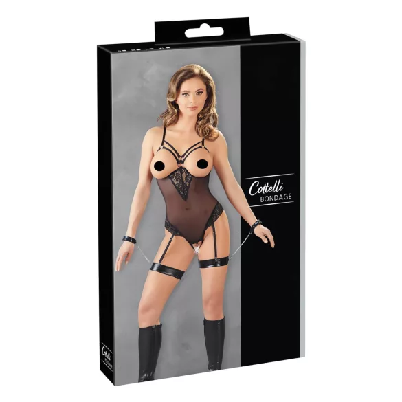Cottelli Bondage - body con anelli metallici e manette - nero - M