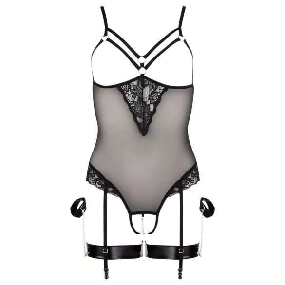 Cottelli Bondage - body con anelli metallici e manette - nero - XL