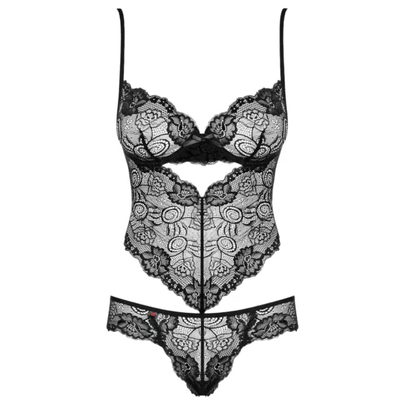 Obsessive - body in pizzo floreale - nero - L/XL