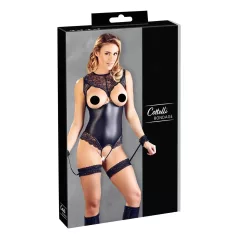   Cottelli Bondage - body aperto lucido con polsini per polsi - nero - L