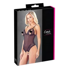 Cottelli - body aperto con pizzo e perle - nero