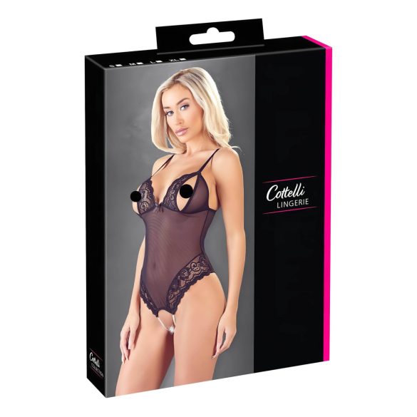 Cottelli - body aperto in pizzo con perle (nero)