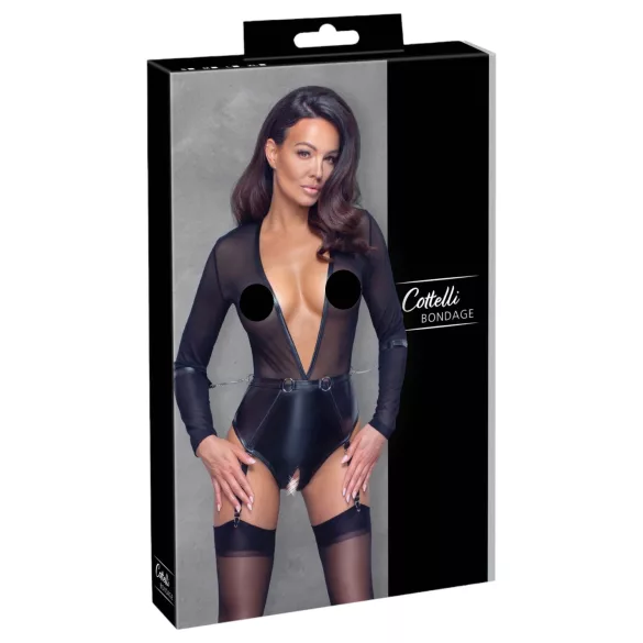 Cottelli - body a maniche lunghe aperto con manette (nero)