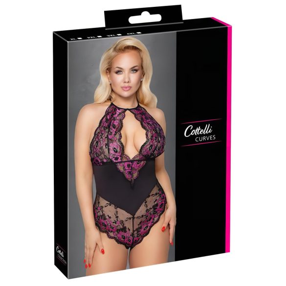 Cottelli Plus Size - body floreale - nero e lilla - 4XL
