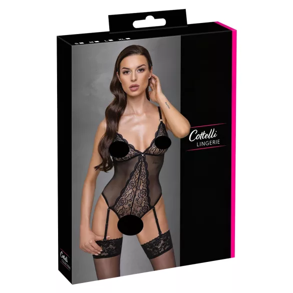 Cottelli - body aperto con reggicalze e pizzo - nero - M