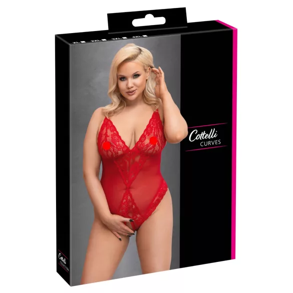 Cottelli Curves - body in pizzo trasparente - rosso