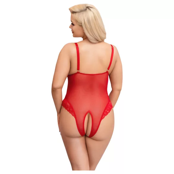 Cottelli Curves - body in pizzo trasparente - rosso - 2XL