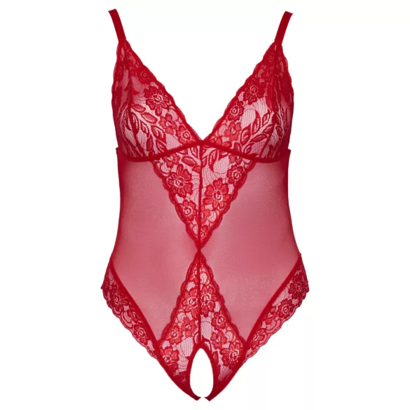Cottelli Curves - body in pizzo trasparente - rosso - 2XL