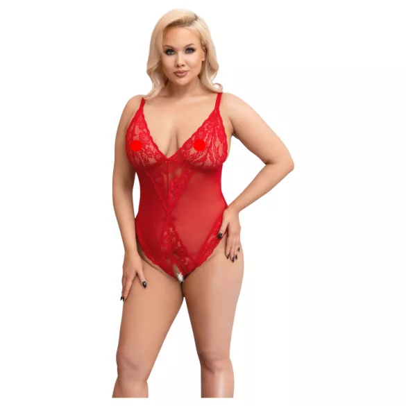 Cottelli Curves - body in pizzo trasparente - rosso - 3XL