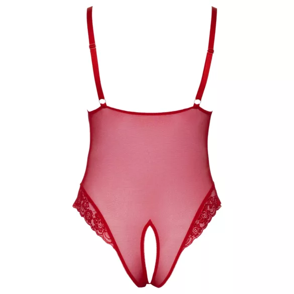 Cottelli Curves - body in pizzo trasparente - rosso - 3XL