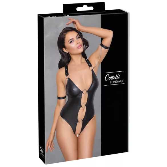 Cottelli Bondage - body aperto con anelli effetto lucido nero