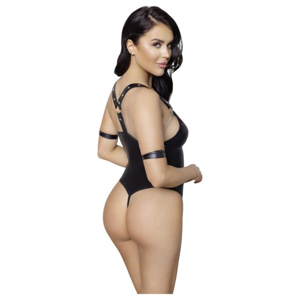Cottelli Bondage - body aperto con anelli effetto lucido nero