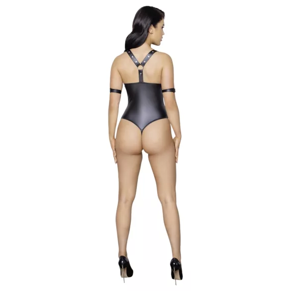 Cottelli Bondage - body aperto con anelli effetto lucido nero