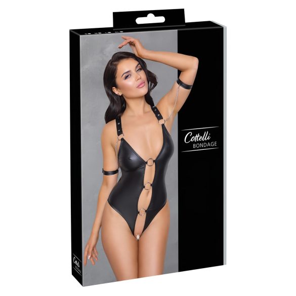 Cottelli Bondage - body aperto con anelli effetto lucido nero - XL