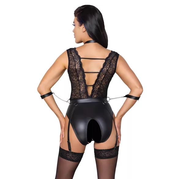 Cottelli Bondage - body pizzo con collarino - nero - XL