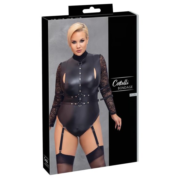 Cottelli Bondage Taglie Forti - body con maniche di pizzo (nero) - 2XL