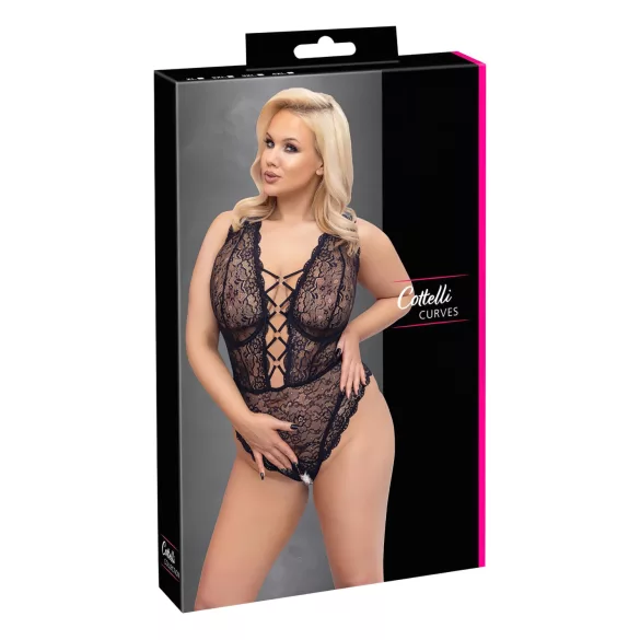 Cottelli Curves Plus Size - body trasparente fantasia - nero