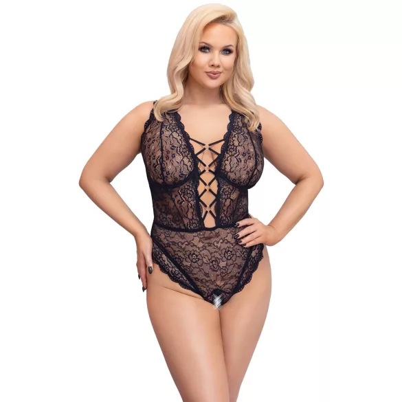 Cottelli Curves Plus Size - body trasparente fantasia - nero - 90D/XL