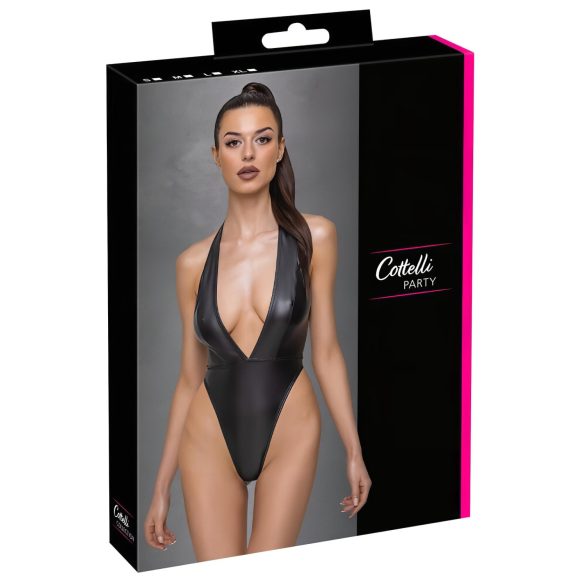 Cottelli Party - body lucido con collo all'americana (nero) - M