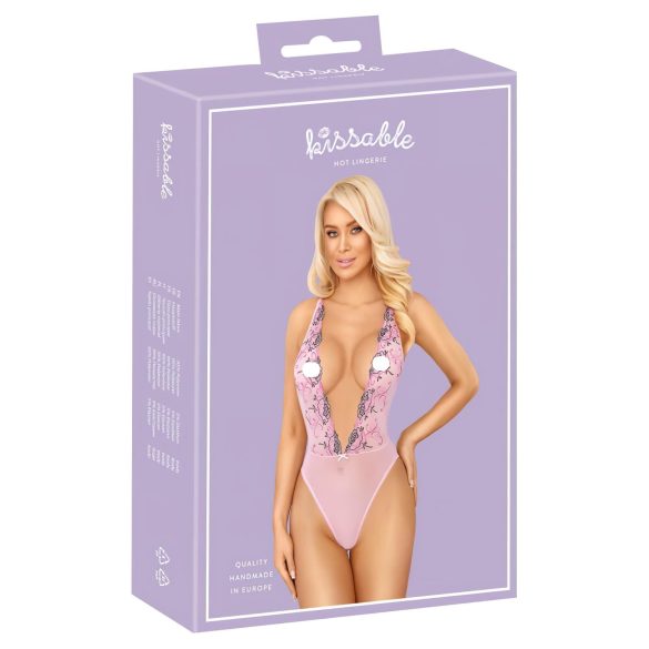 Kissable - body ricamato con rose - rosa