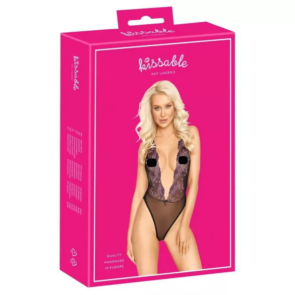 Kissable - body nero ricamato rosa