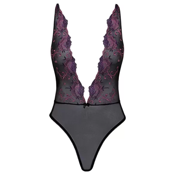 Kissable - body nero ricamato rosa