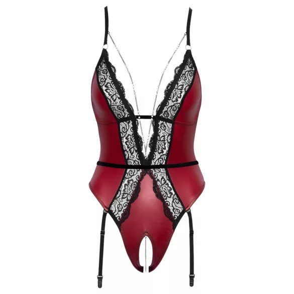 Abierta Fina - body aperto con reggicalze (nero-rosso)