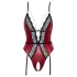 Abierta Fina - body aperto con reggicalze (nero-rosso) - M
