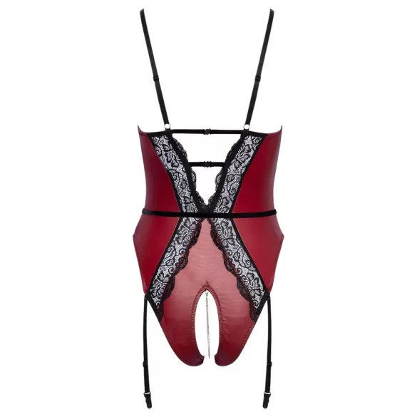 Abierta Fina - body aperto con reggicalze (nero-rosso) - L