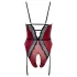 Abierta Fina - body aperto con reggicalze (nero-rosso) - L