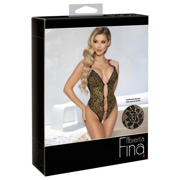 Abierta Fina - body aperto in pizzo con strass (nero)