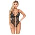 Abierta Fina - body aperto in pizzo con strass (nero) - L