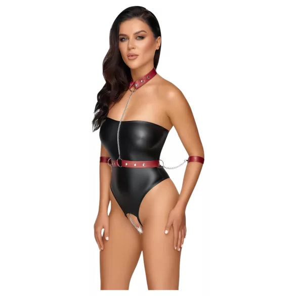 Cottelli Bondage - body lucido con manette per polsi - nero - M