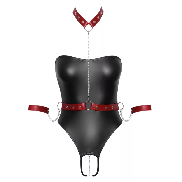 Cottelli Bondage - body lucido con manette per polsi - nero - M