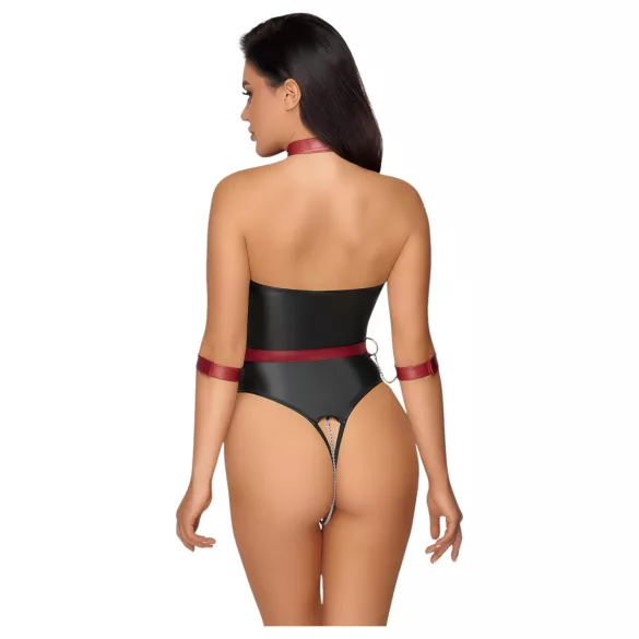 Cottelli Bondage - body lucido con manette per polsi - nero - M