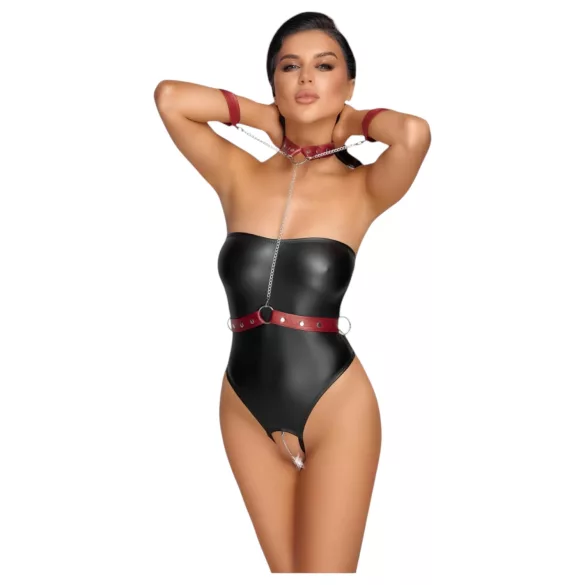 Cottelli Bondage - body lucido con manette per polsi - nero - L