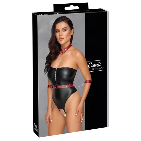Cottelli Bondage - body lucido con manette per polsi - nero - L