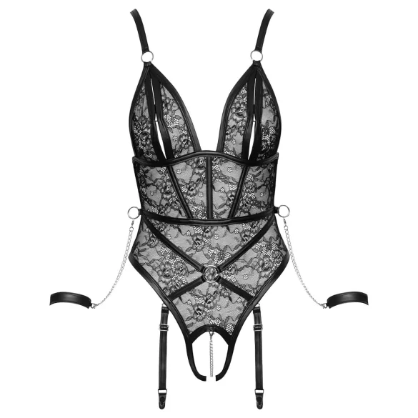 Cottelli Bondage - body aperto con manette - nero