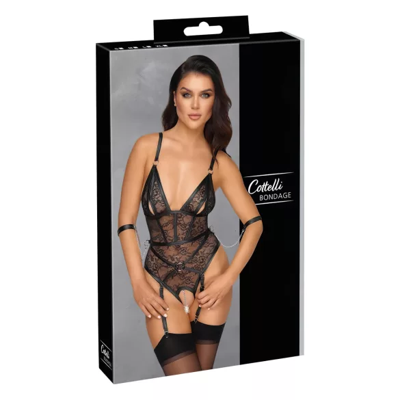 Cottelli Bondage - body aperto con manette - nero - M