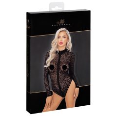   Noir - body a maniche lunghe con motivo leopardato (nero) - M