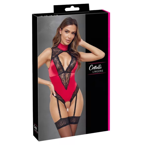 Cottelli - body con pizzo e collo halter - rosso - L