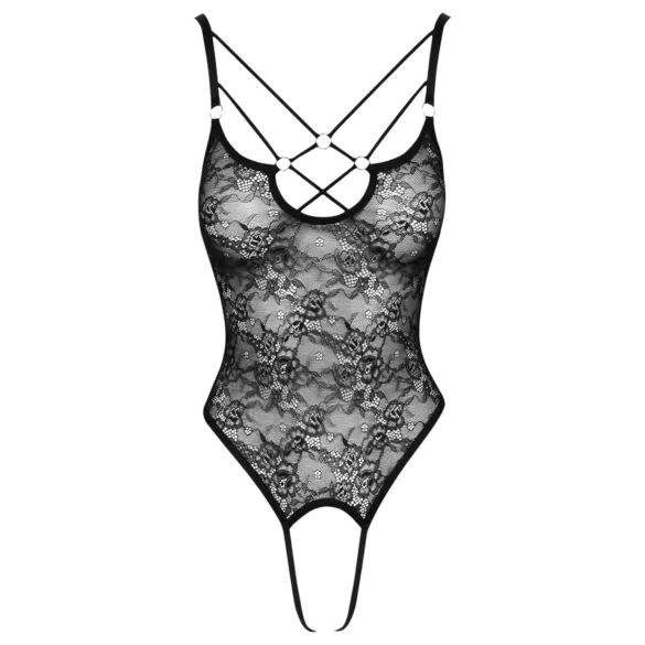 Cottelli - body trasparente aperto in pizzo - nero