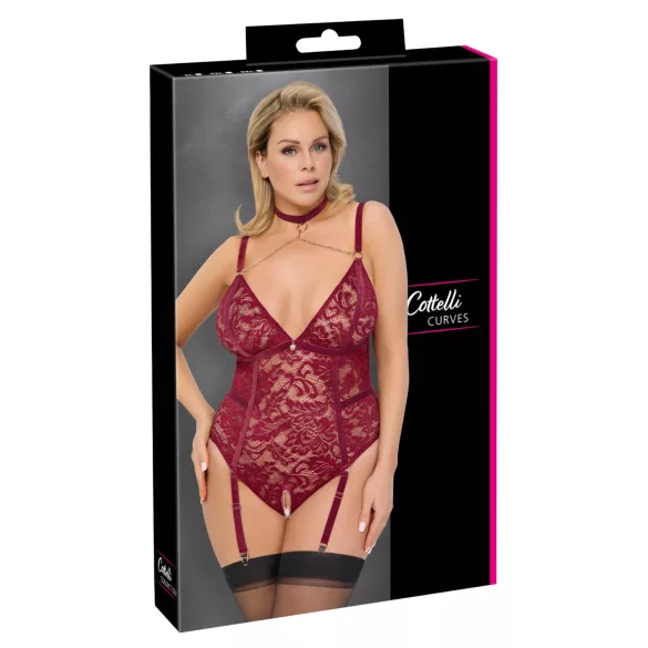 Cottelli Curves - body in pizzo con catena - rosso - 2XL