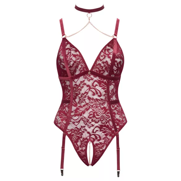 Cottelli Curves - body in pizzo con catena - rosso - 2XL