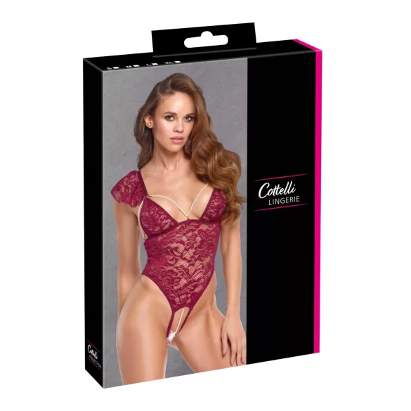 Cottelli - body in pizzo con perle - rosso