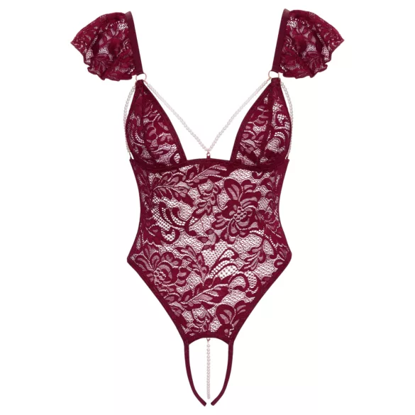 Cottelli - body in pizzo con perle - rosso - M