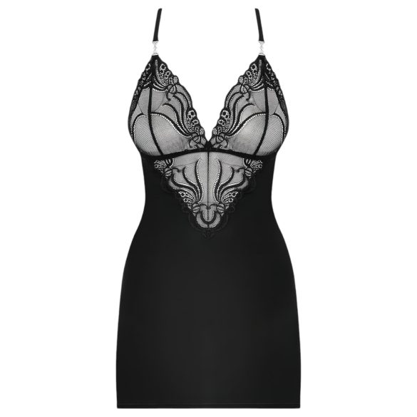 Obsessive - abito sexy con spalline strass e perizoma - nero - L/XL