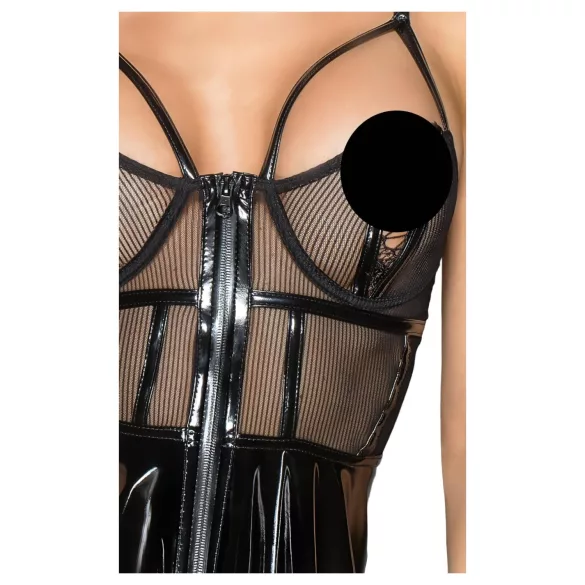 Noir - abito in vernice con inserti a rete - nero